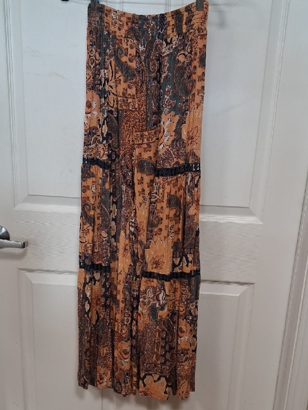 Angie Mustard and Black Patchwork Boho Wide-Leg Pants - Picture 7 of 7